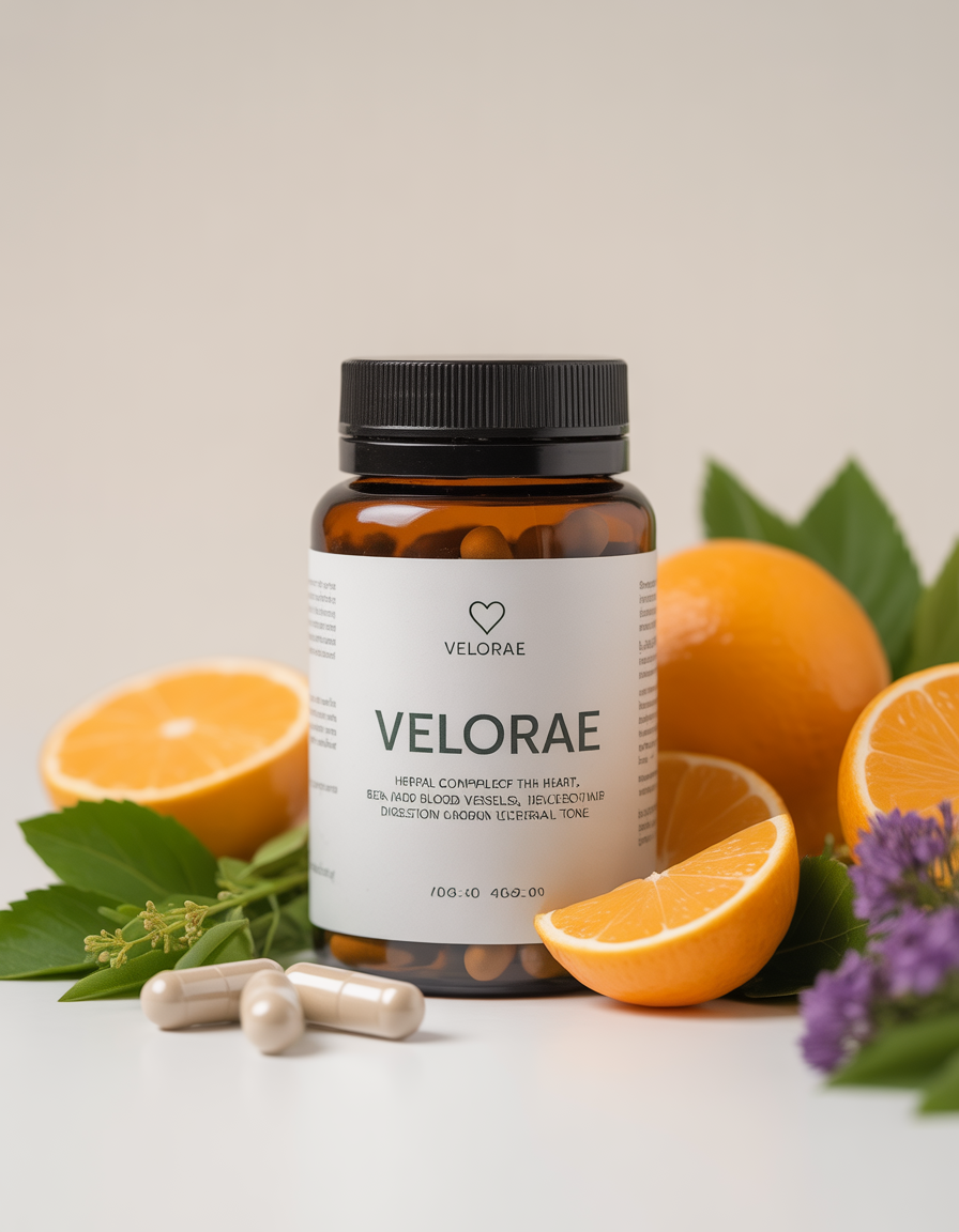 Velorae plant-based supplement bottle with natural ingredients